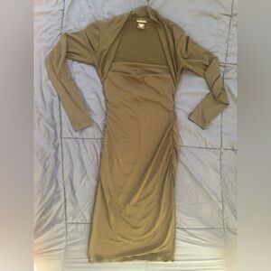 Moda International Black Midi Long Sleeve Bodycon Dress XS VS Y2K